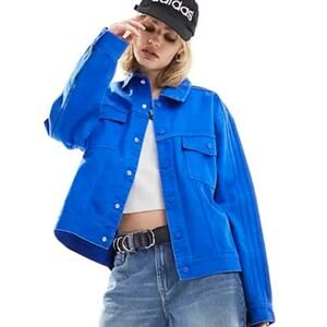 ADIDAS Overdyed Denim Jacket Oversize Blue KSENIA SCHNAIDER 3-Stripe Women Small